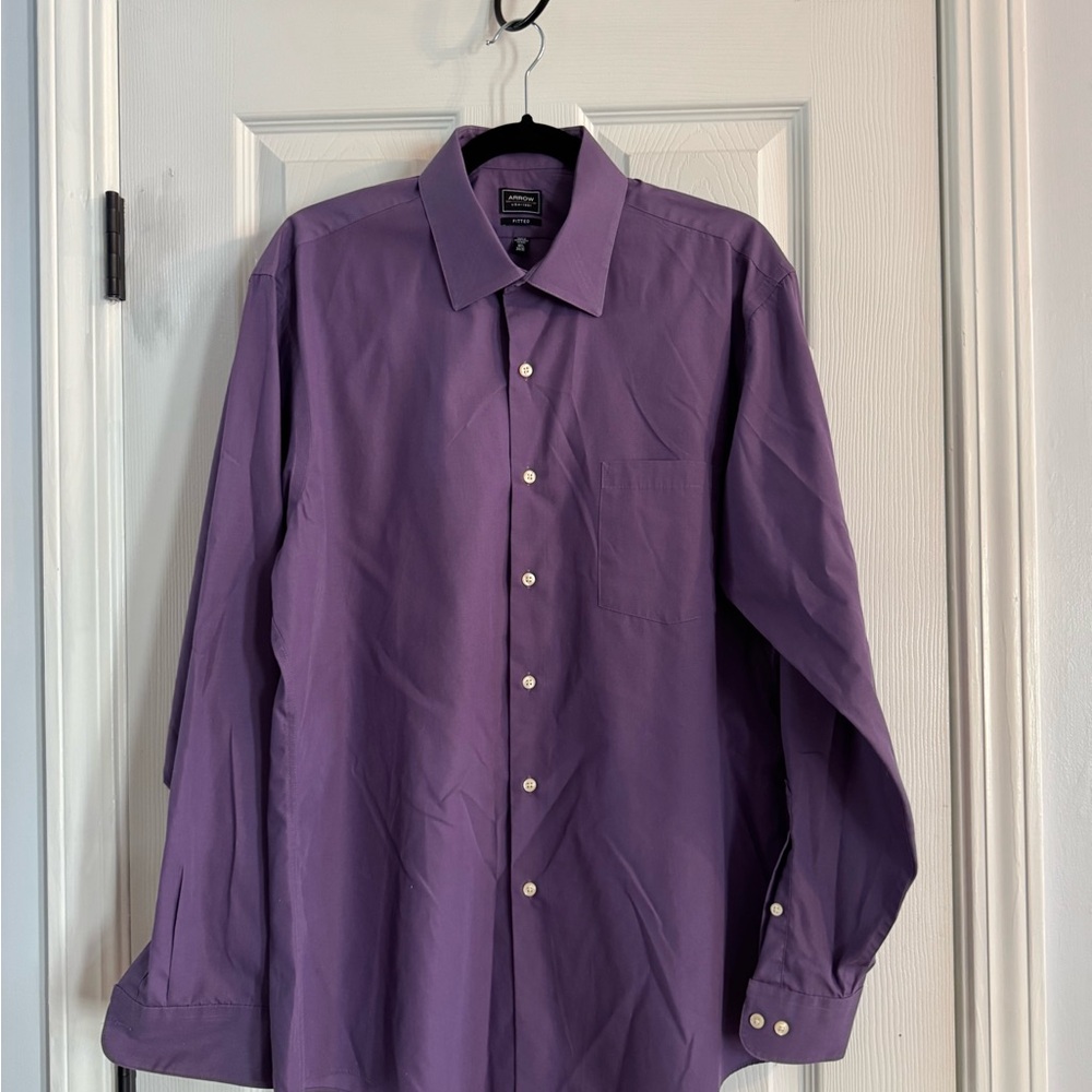 Arrow Men's Solid Purple Dress Shirt - Long Sleeve Button-Up